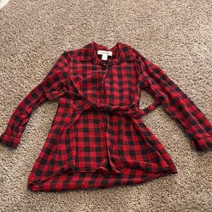 Red and Black Plaid Shirt Dress